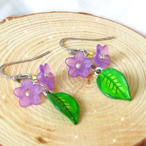 Violet Lily Flower Earrings Lily of the Valley Boho Earrings Lilac Earrings