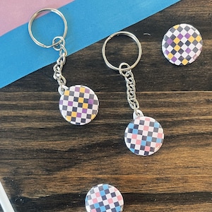 Subtle Pride Checkerboard Keychain/Button | Trans & Non-Binary