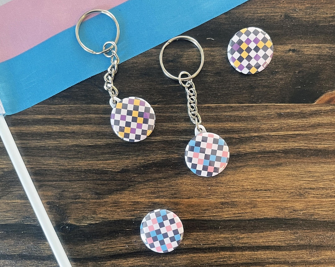 Subtle Pride Checkerboard Keychain/button | Trans & Non-binary - Etsy