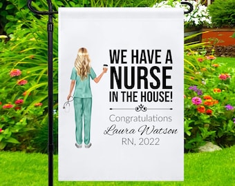 Nurse Grad Party Decor Personalized, Graduation Garden Flag, We Have A Nurse In The House Yard Flag, RN Gifts, Nursing School Graduate Gifts