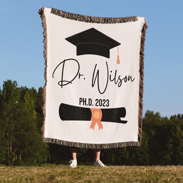 Personalized Phd Woven Blanket, Phd Graduation Throw Blanket Gift, Doctorate Degree Organic Tapestry, Doctor Graduate Picnic Blanket