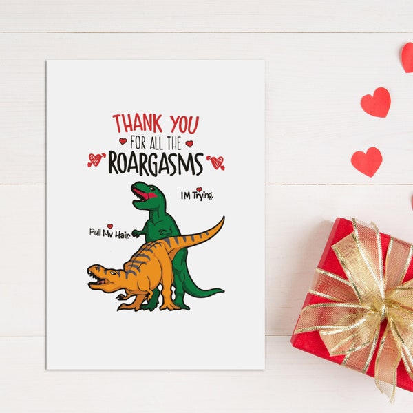 Funny T Rex Love Card, Happy Anniversary Greeting Card For Boyfriend, First Anniversary Folding Card, Girlfriend Roargasms Valentines Gift