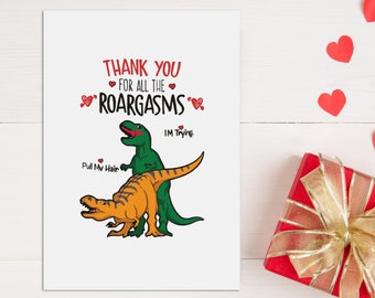 Funny T Rex Love Card, Happy Anniversary Greeting Card For Boyfriend, First Anniversary Folding Card, Girlfriend Roargasms Valentines Gift