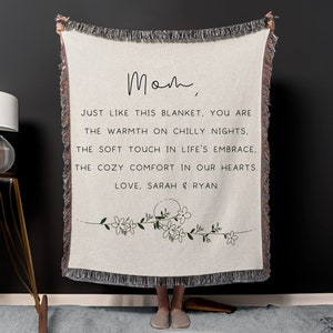 Personalized Mom Gift From Kids Woven Blanket, Mom Thank You Throw Blanket Gift, Mother Appreciation Organic Tapestry, Mothers Day Gift