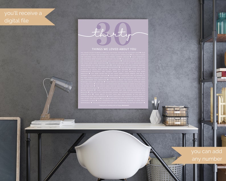 30 Reasons We Love You Digital Print, 30 Reasons Retirement Year Gift, Custom 30 Things Birthday Gift For Women, Custom 30 Printable Gift image 6