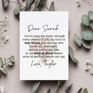 Personalized Maid Of Honor Card, Maid Of Honor Thank You Gift, Wedding Day Greeting Card, From Bride To Sister Folded Card, Wedding Day Gift