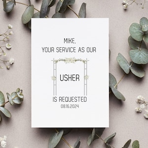 Your Service As Usher Card, Usher Proposal Personalized Gift, Will You Be Our Usher Greeting Card, Custom Usher Folded Card