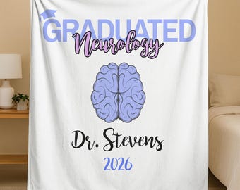 Personalized Neurology Graduation Fleece Blanket, Custom Neurologist Grad Sherpa Fleece, Neurology Graduate Blanket Gift