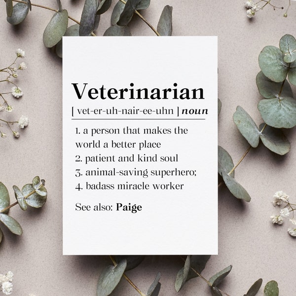 Personalized Veterinarian Definition Card, Veterinarian Appreciation Gift, For Vet Greeting Card, Pet Doctor Employee Appreciation Day Card