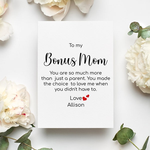 Personalized Bonus Mom Mother's Day Card, Bonus Mom Card, Bonus Mom Mother's Day Gift, Stepmom Mother’s Day Gift, From Stepdaughter Card