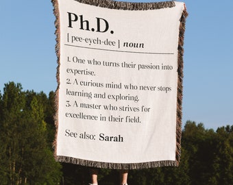 Personalized Phd Graduation Woven Blanket, Custom Phd Graduate Throw Blanket Gift, New Phd Organic Tapestry, Phd Grad Picnic Blanket