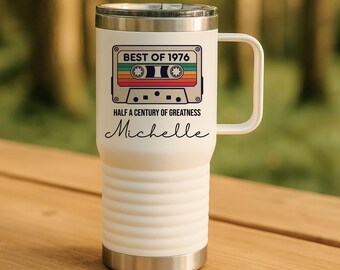 Personalized Retro 50th Birthday Travel Mug, Best Of 1976 Birthday Gift, Half A Century Celebration Travel Tumbler, Born In 1976 Outdoor Cup