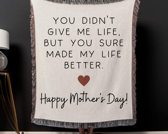 Bonus Mom Mothers Day Woven Blanket, Stepmom Mother's Day Throw Blanket Gift, Happy Mothers Day Organic Tapestry
