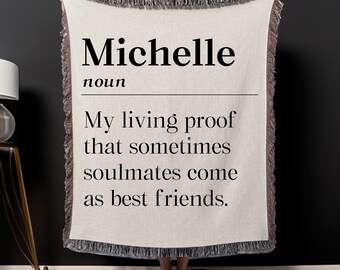 Personalized Best Friend Definition Woven Blanket, Custom Soulmate Friend Throw Blanket Gift, Friendship Sentimental Galentine's Day Gift