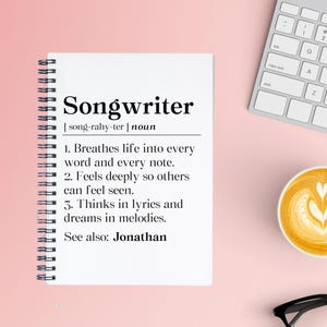 Personalized Songwriter Definition Notebook, Song Writing Gift, Song Writer Spiral Notebook, Music Writer Journal, Composer A5 Ruled Line
