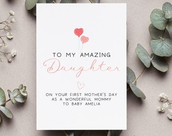 Personalized First Mother's Day For Daughter Card, Custom Mother's Day Pregnant Daughter Gift, Custom Mother's Day Pregnant Daughter Gift
