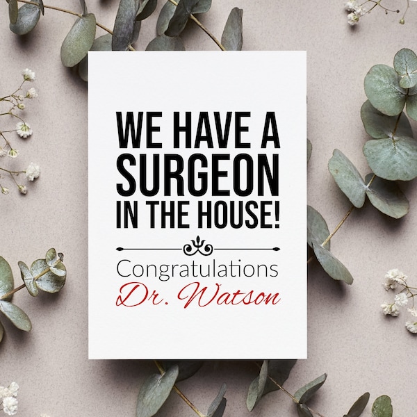 Personalized Surgeon Graduation Card, Medical School Graduate Card, Surgeon Doctor Card, Surgeon Graduation Gift, New Surgeon Gift