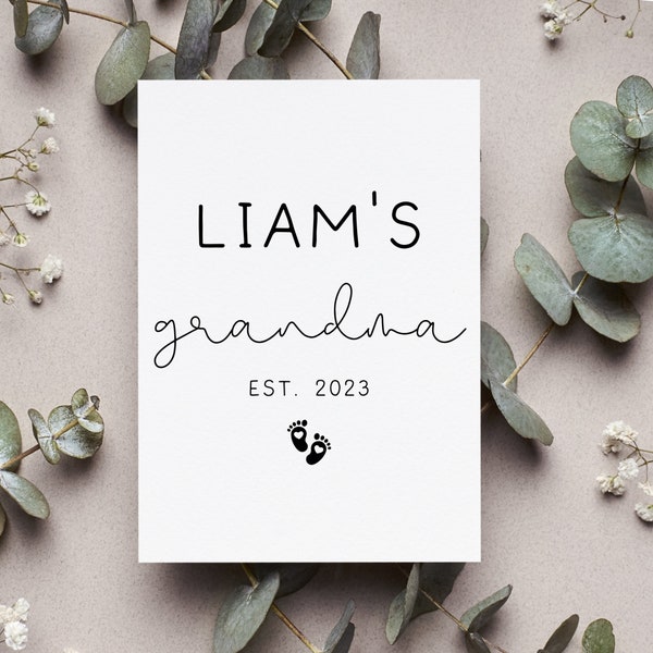 Personalized New Grandma Card, First Time Grandma Gift, First Grandchild Greeting Card, Custom Grandma Est Folded Card