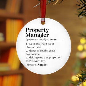 Personalized Property Manager Thank You Christmas Ornament, New Property Manager Congrats Gift, Custom Property Management Office Metal Gift