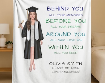 Behind You All Your Memories Ahead Of Dreams Fleece Blanket, Personalized Graduation Congrats For Daughter Sherpa Fleece