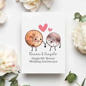 Personalised 8th Anniversary Card, Wedding Anniversary Card, Bronze Anniversary Card, Couple Anniversary Gift, Anniversary Card