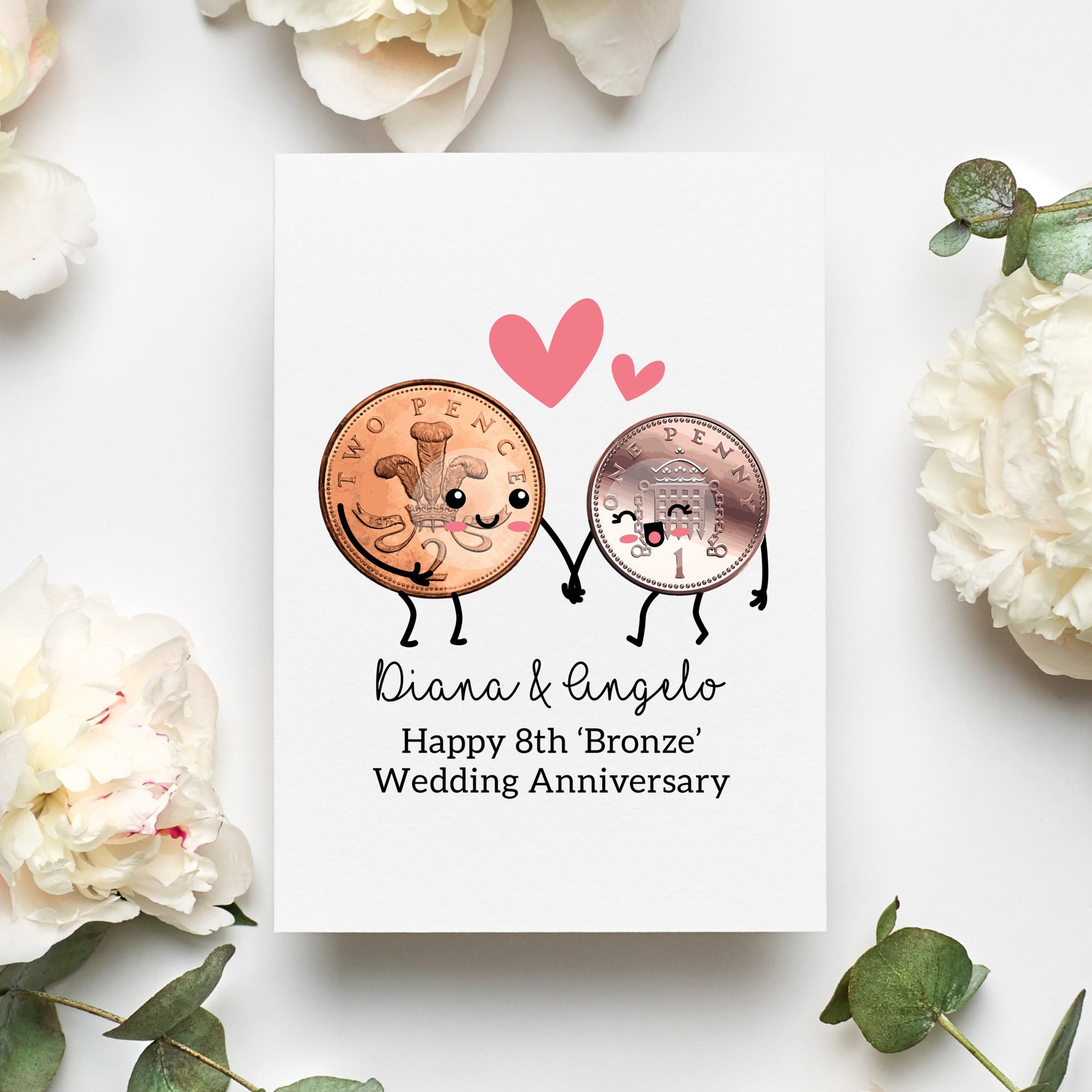 Personalised 8th Anniversary Card, Wedding Anniversary Card