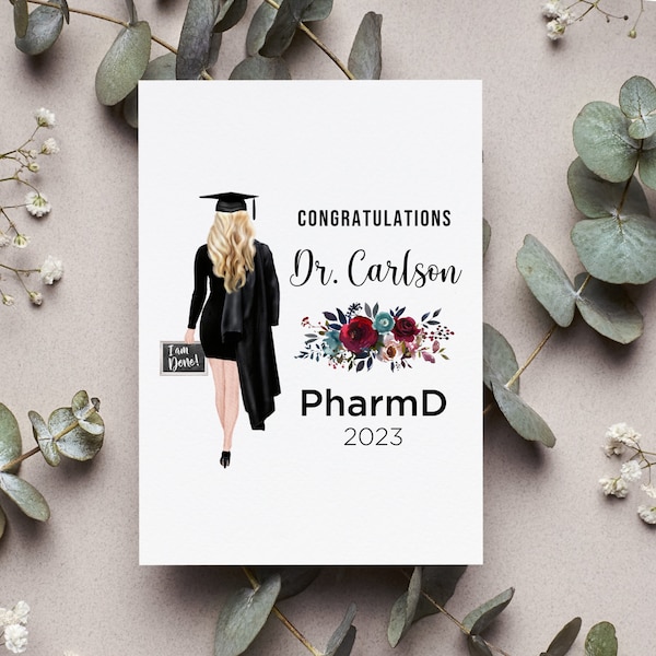 Personalized Doctor Of Pharmacy Graduation For Her Card, Custom Pharmacy Doctorate Graduate Gift, Pharmd Graduation Greeting Card