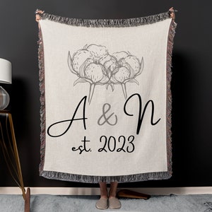 Personalized Cotton Anniversary Woven Blanket, Second Anniversary Throw Blanket Gift, Couples Initials Organic Tapestry, Valentine's Day