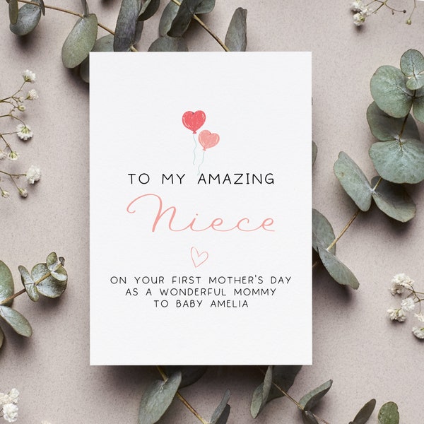 Personalized First Mother's Day For Niece Card, Custom Mother's Day Pregnant Niece Gift, Niece Expecting From Aunt Greeting Card