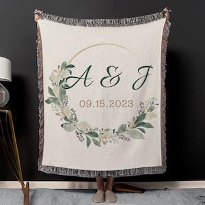 Custom Cotton Anniversary Woven Blanket, Wedding Day Gifts, Personalized For Newlyweds Throw Blanket Gift, Newlywed Home Decoration