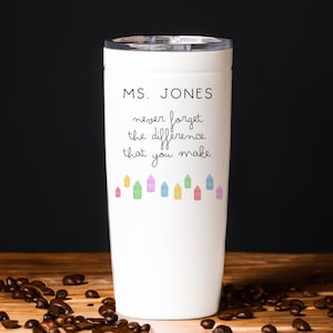 Never Forget The Difference You Make Tumbler, Personalized Back To School For Teacher Gift, Custom Teacher From Student Thank You Travel Mug