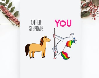 Step Dad Fathers Day Card, Funny Stepdad Card, Step Dad Father's Day Gift, Step-dad Fathers Day Gift From Daughter, Unicorn Step Dad