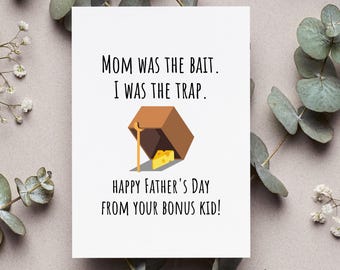 Stepdad Fathers Day Card, Funny Bonus Dad Gift, Happy Fathers Day From Your Bonus Kid Greeting Card, Gift From Stepson Folded Card