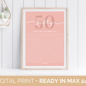 Stampa digitale per 50 motivi per cui ti amiamo, regalo di compleanno per 50 motivi, regalo di buon compleanno personalizzato per le donne, regalo stampabile personalizzato per il 50° anniversario