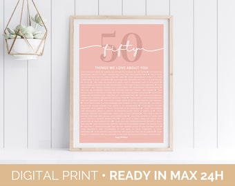 50 Reasons We Love You Digital Print, 50 Reasons Birthday Gift, Custom Happy Birthday Gift For Women, Custom 50 Anniversary Printable Gift