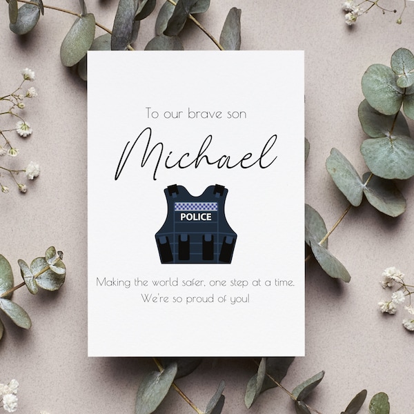 Personalized Police Academy Graduation Card, New Policeman Gift, Police Officer Grad Greeting Card, For Son Folded Card, New Policeman Gift