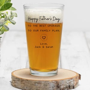 Cute Stepdad Fathers Day Personalized Pint Glass, Stepped Up Dad First Father&#39;s Day Gift, Stepfather 1st Dad Day Beer Glass