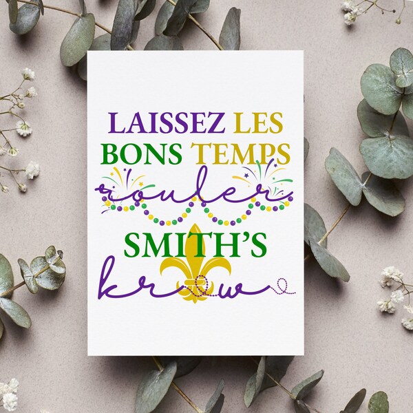 Personalized Mardi Gras Family Card, Louisiana Parents Gift, New Orleans Greeting Card, Cajun Folded Card, Mom Card, Louisiana Parents Gift