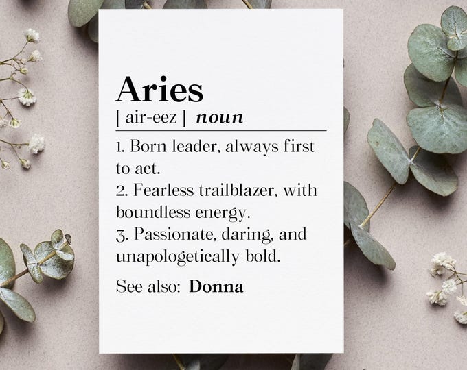 Personalized Zodiac Aries Definition Card, Aries Christmas Gift, Zodiacal Sign Greeting Card, Aries Birthday Folded Card, Aries Friend Card