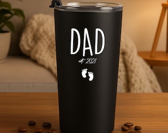 Personalized Dad Est Tumbler, New Dad Father's Day Gift, New Daddy First Fathers Day Black Tumbler, Gift From Wife Travel Mug