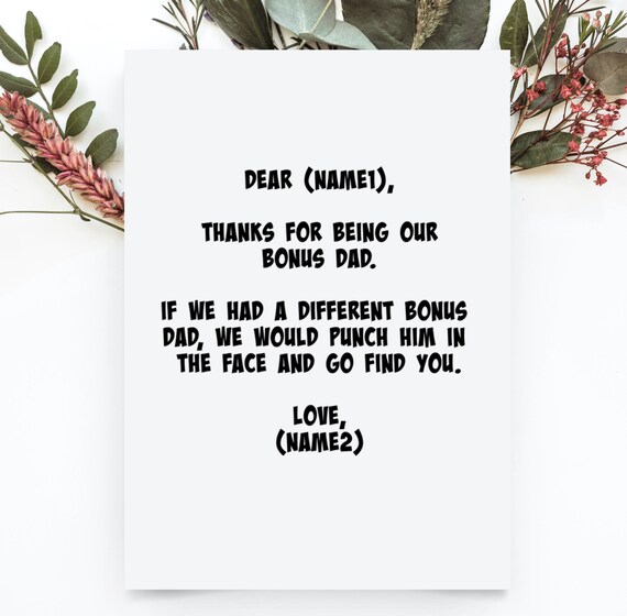 Fathers Day Bonus Dad Gift From Kids, Funny Bonus Dad Fathers Day Card, Stepdad Father's Day Card, Stepfather Gift From Daughters