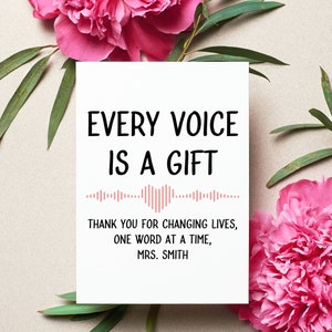 Personalized Slp Thank You Card, Custom Speech Language Pathologist Gift, Speech Therapist Greeting Card, Speech Therapy Folded Card