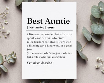Personalized Best Auntie Definition Card, Custom Aunt Birthday Gift, From Niece Greeting Card, Thank You Auntie Folded Card, From Niece Gift