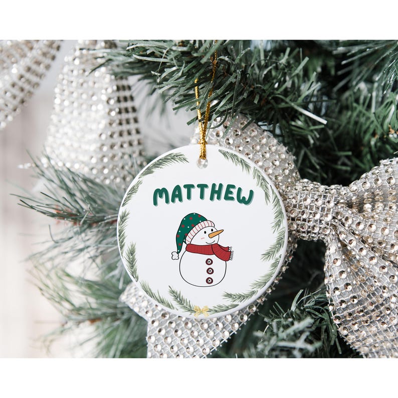 Personalized Cute Snowman Ornament, Kids Christmas Gift, Custom Name