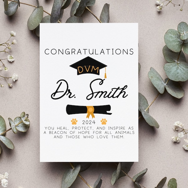 Doctor Of Veterinary Medicine Personalized Card, Dvm Graduate Gift, Vet Doctorate Greeting Card, Vet Med Dr Folded Card, Dvm Graduate Gift