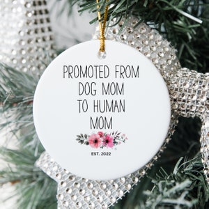 Funny Mom To Be Ornament, New Mommy Ornament, Promoted From Dog Mommy Gift, Baby On The Way Ornament, Promoted From Dog Mom To Human Mom