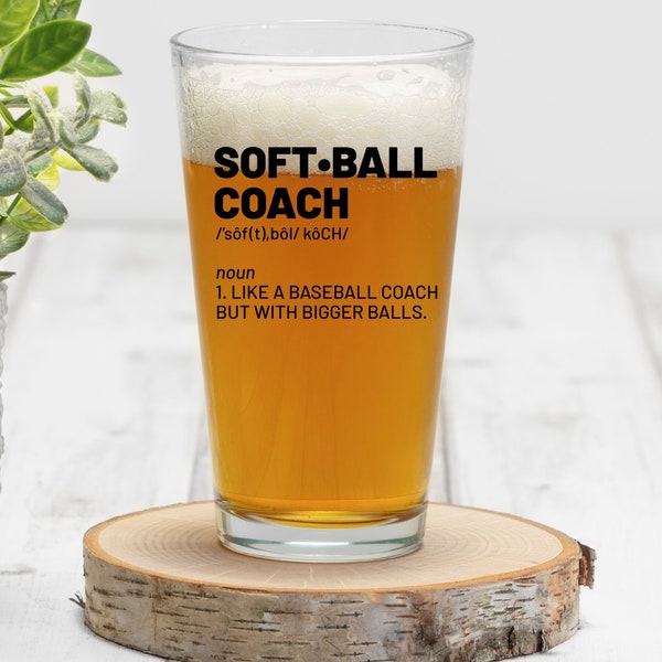 Vaso de pinta para entrenador de sóftbol, vaso de pinta para el Día del Padre para entrenador de sóftbol, regalo para papá de sóftbol, vaso de cerveza para el Día del Padre para papá de sóftbol, regalo para entrenador