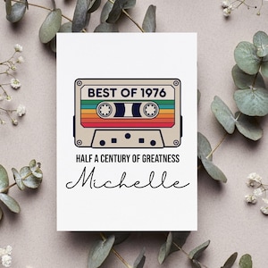 Personalized Retro 50th Birthday Card, Best Of 1976 Birthday Gift, Half A Century Celebration Greeting Card, 50th Birthday Party Folded Card