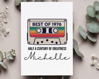 Personalized Retro 50th Birthday Card, Best Of 1976 Birthday Gift, Half A Century Celebration Greeting Card, 50th Birthday Party Folded Card