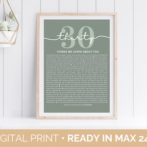 30 Reasons We Love You Digital Print, 30 Reasons Retirement Year Gift, Custom 30 Things Birthday Gift For Women, Custom 30 Printable Gift
